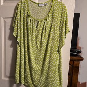 Susan Graver Lime Green Poka Dot Scoop Neck Top